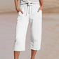 Pantalones cortos plisados de algodón y lino de color liso para mujer