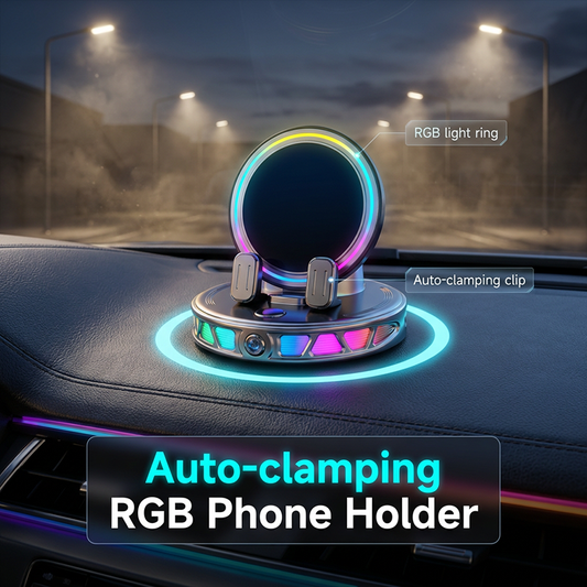 📱 Soporte RGB para teléfono móvil en el coche ✅ Sujeción automática y carga inalámbrica | Manejo seguro con una sola mano 🚗