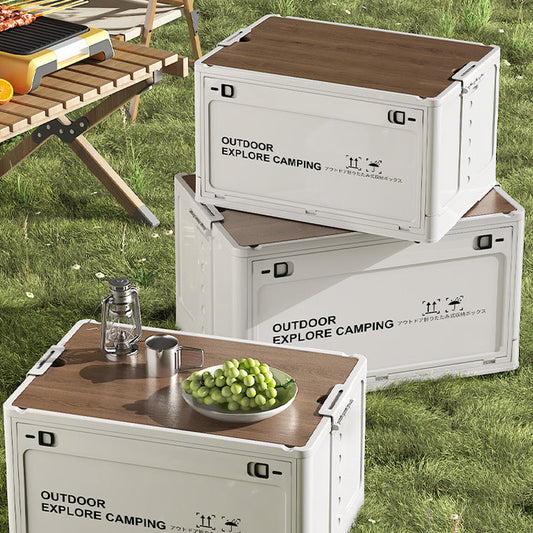 Caja de almacenamiento plegable para camping con tapa de madera