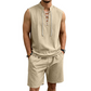 🧵 ¡50% DE DESCUENTO POR TIEMPO LIMITADO! ✨ Conjunto masculino sin mangas de lino – camiseta y shorts con cordones, 7 colores ☀️