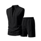 🧵 ¡50% DE DESCUENTO POR TIEMPO LIMITADO! ✨ Conjunto masculino sin mangas de lino – camiseta y shorts con cordones, 7 colores ☀️