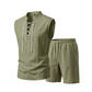 🧵 ¡50% DE DESCUENTO POR TIEMPO LIMITADO! ✨ Conjunto masculino sin mangas de lino – camiseta y shorts con cordones, 7 colores ☀️