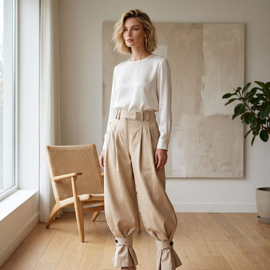 ⏳50% DE DESCUENTO POR TIEMPO LIMITADO⏰ Pantalones Bombachos Plisados para Mujer con Puños de Volantes 👖