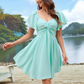 💃Vestido con mangas abullonadas, espalda descubierta y lazo🎀