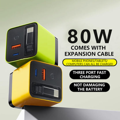 Bloque de Carga Rápida de 80W para Teléfono con Cable Retráctil Tipo C de 80 cm