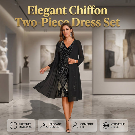 🔥¡Oferta por Tiempo Limitado! Conjunto de 2 Piezas para Mujer: Vestido Estampado de Manga Larga y Cárdigan ✨