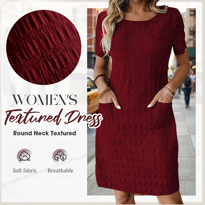 ⌛¡Oferta por Tiempo Limitado! Vestido de Mujer con Cuello Redondo, Textura y Largo hasta la Rodilla