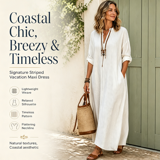 Vestido Maxi de Mujer con Rayas y Cuello en V