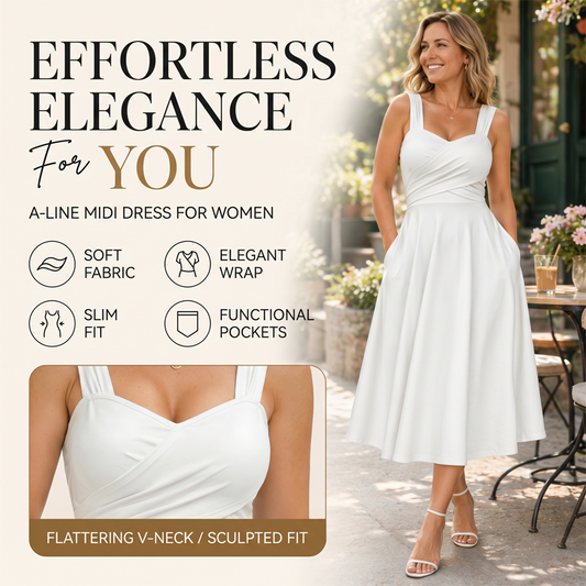 👗✨Vestido Elegante para Mujer con Cuello en V y Prácticos Bolsillos Laterales