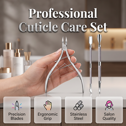 Set Profesional de 3 Piezas: Alicate para Cutículas y Empujador de Cutículas