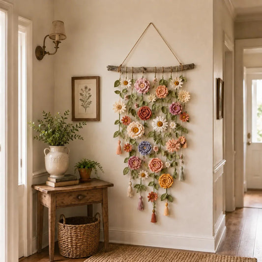 🌸¡ÚLTIMO DÍA! ¡PRECIO ESPECIAL!🌸 Decoración Colgante de Pared con Flores de Ganchillo
