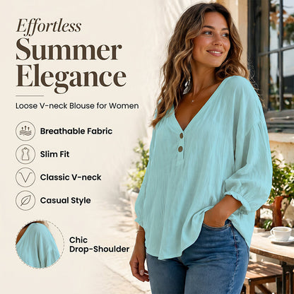 Blusa Casual para Mujer con Cuello en V y Manga 3/4