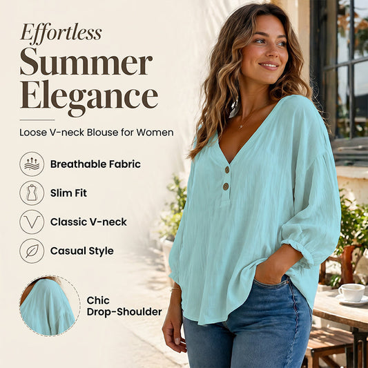 Blusa Casual para Mujer con Cuello en V y Manga 3/4