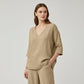 Blusa Casual de Mujer con Cuello en V y Manga Tres Cuartos