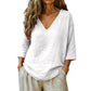 Blusa Casual de Mujer con Cuello en V y Manga Tres Cuartos