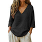 Blusa Casual de Mujer con Cuello en V y Manga Tres Cuartos
