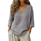 Blusa Casual de Mujer con Cuello en V y Manga Tres Cuartos
