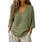Blusa Casual de Mujer con Cuello en V y Manga Tres Cuartos