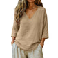 Blusa Casual de Mujer con Cuello en V y Manga Tres Cuartos