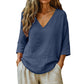 Blusa Casual de Mujer con Cuello en V y Manga Tres Cuartos