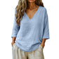 Blusa Casual de Mujer con Cuello en V y Manga Tres Cuartos