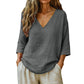 Blusa Casual de Mujer con Cuello en V y Manga Tres Cuartos