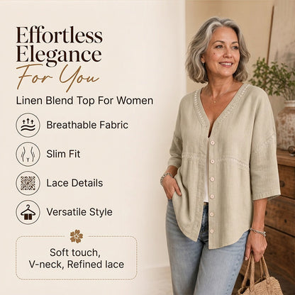 👚Blusa de Mujer con Cuello en V, Encaje y Botones – Elegancia para el Día a Día ✨