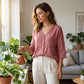 👚Blusa de Mujer con Cuello en V, Encaje y Botones – Elegancia para el Día a Día ✨