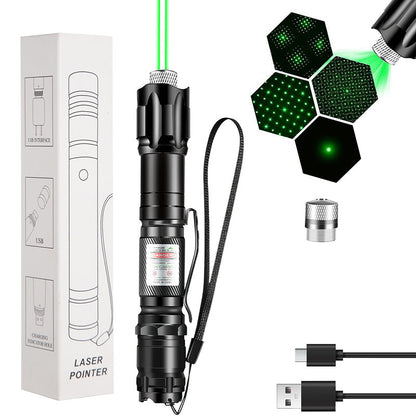 🔦 Puntero Láser Recargable Rojo o Verde con Cabezales de Patrones