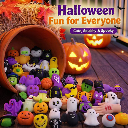 Set de juguetes antiestrés Squishy de Halloween – Clásicos diseños de calabaza, fantasma y murciélago, material TPR súper suave y elástico, lavables y resistentes, 24 piezas surtidas para regalos de fiesta, premios escolares y Halloween