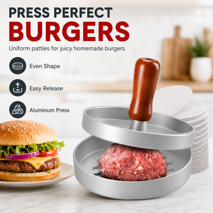 🍔 Prensa para hamburguesas con mango de madera