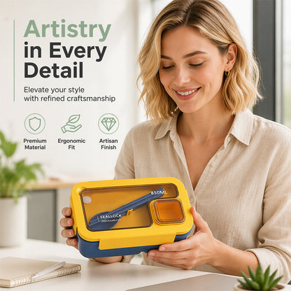 🍱 ¡50% DE DESCUENTO AHORA! Fiambrera Bento de 850 ml con compartimentos, apta para microondas y espacio para cubiertos – Recipiente hermético para oficina, escuela y comidas fuera de casa