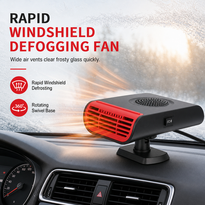 ❄️¡AHORA CON UN 50 % DE DESCUENTO! Ventilador desempañador y descongelador para el parabrisas del coche de 12 V/24 V – Calentador portátil para coche con base giratoria de 360°, para eliminar rápidamente el hielo y el vaho de las ventanillas del vehículo