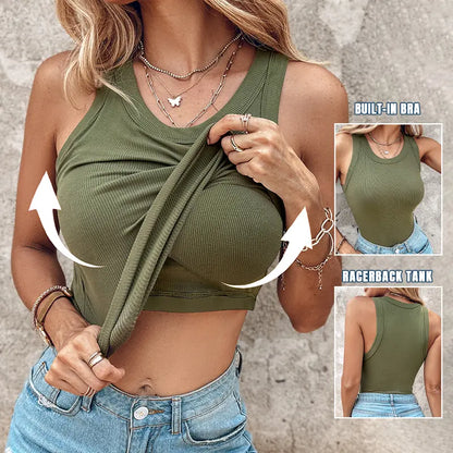 💖¡Último día precio especial $29.99!💖 Camiseta sin mangas elástica acanalada con sujetador integrado